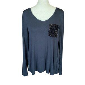 Studio 1886 black long sleeve pullover stretchy tunic top sequin pocket size M